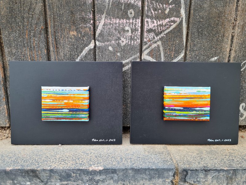 Coloured lines 21+22 (SOLD) 2023, 15x20, Acryl-Lack auf LW, je € 59